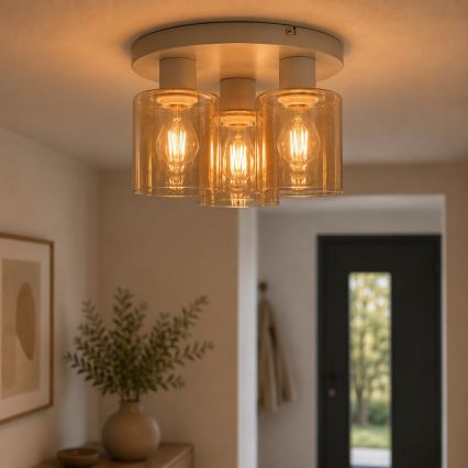 Brilliant - Anliggande taklampa LYSKA 3xE27/20W/230V Ø 31 cm krämvit/rökbeige