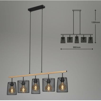 Brilo 4078-054 - Hänglampa med kabel WOOD & STYLE 5xE27/60W/230V