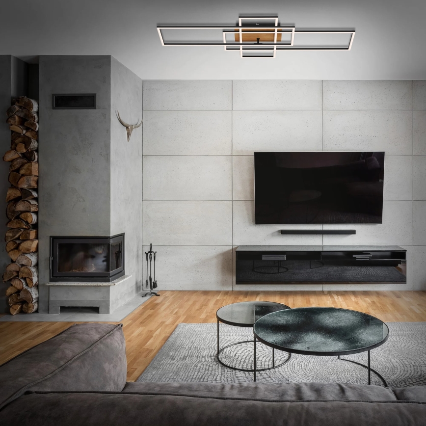 Brilo - Dimbar LED ytmonterad ljuskrona FRAME LED/51W/230V 2700-5000K svart/brun + fjärrkontroll