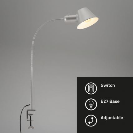 Brilo - Flexibel bordslampa med klämma 1xE27/10W/230V silver