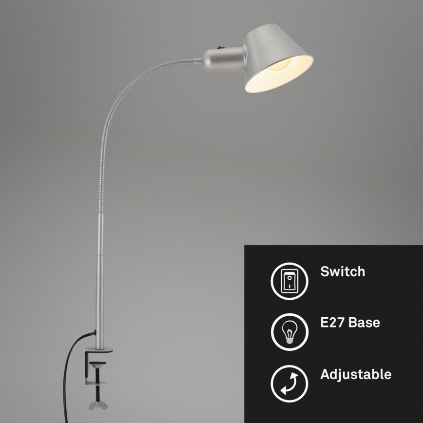 Brilo - Flexibel bordslampa med klämma 1xE27/10W/230V silver