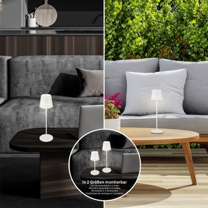 Brilo - KIKI LED bordslampa, dimbar, uppladdningsbar, beröringsstyrd, för utomhusbruk, 2,6W/5V, IP44, 2600 mAh, vit