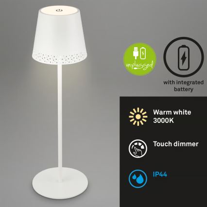 Brilo - KIKI LED bordslampa, dimbar, uppladdningsbar, beröringsstyrd, för utomhusbruk, 2,6W/5V, IP44, 2600 mAh, vit