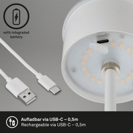 Brilo - KIKI LED bordslampa, dimbar, uppladdningsbar, beröringsstyrd, för utomhusbruk, 2,6W/5V, IP44, 2600 mAh, vit