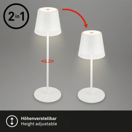Brilo - KIKI LED bordslampa, dimbar, uppladdningsbar, beröringsstyrd, för utomhusbruk, 2,6W/5V, IP44, 2600 mAh, vit