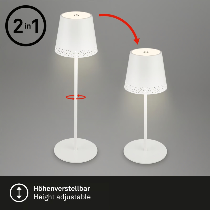 Brilo - KIKI LED bordslampa, dimbar, uppladdningsbar, beröringsstyrd, för utomhusbruk, 2,6W/5V, IP44, 2600 mAh, vit