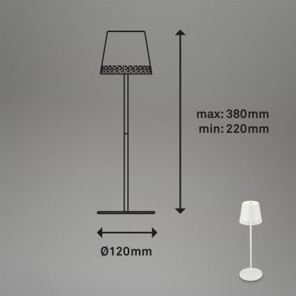 Brilo - KIKI LED bordslampa, dimbar, uppladdningsbar, beröringsstyrd, för utomhusbruk, 2,6W/5V, IP44, 2600 mAh, vit