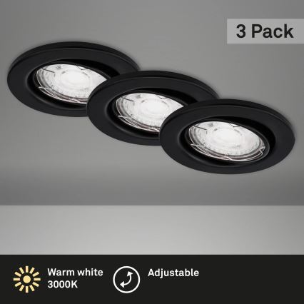 Brilo - KIT 3x Infälld LED badrumsbelysning 1xGU10/5W/230V IP23 svart