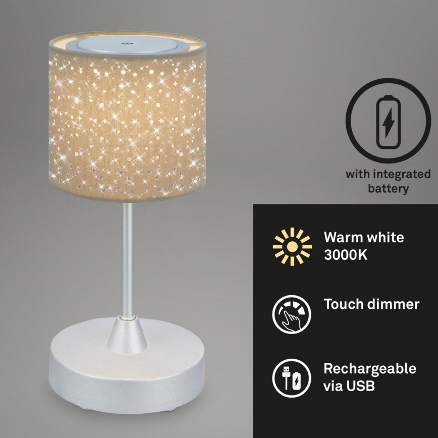Brilo - LED Dimbart uppladdningsbart utomhusbordslampa LOLE LED/3W/5V 2000mAh IP44 silver/beige