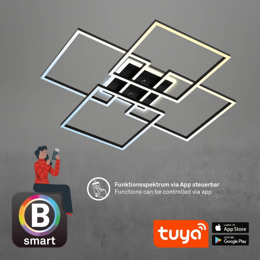 Brilo - dimbart LED-takarmatur FRAME LED/50W/230V 2700-6500K 72,4x72,4cm svart Wi-Fi Tuya + fjärrkontroll