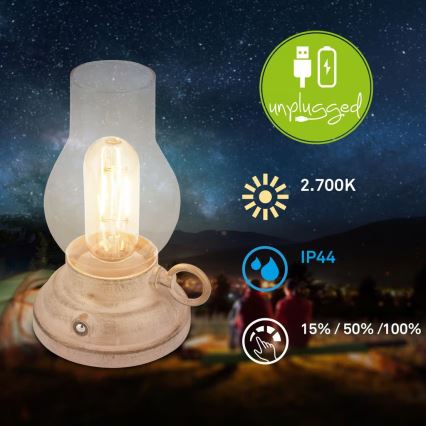 Brilo - LED dimbar uppladdningsbar utomhusbordslampa KANEA LED/1,5W/5V IP44 1200 mAh beige