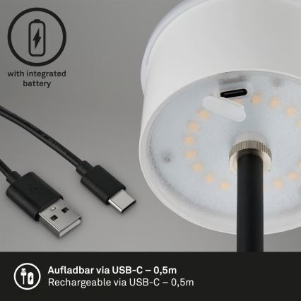 Brilo - dimbar uppladdningsbar beröringsstyrd utomhusbordslampa KIKI LED/2,6W/5V IP44 2600 mAh svart