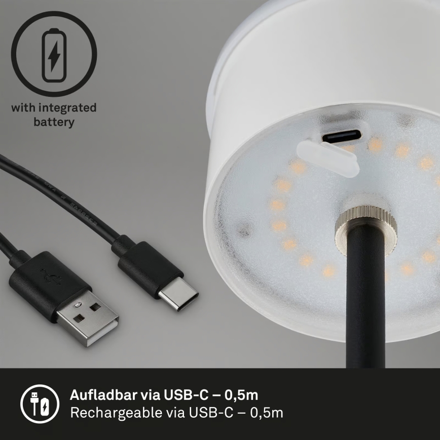 Brilo - dimbar uppladdningsbar beröringsstyrd utomhusbordslampa KIKI LED/2,6W/5V IP44 2600 mAh svart