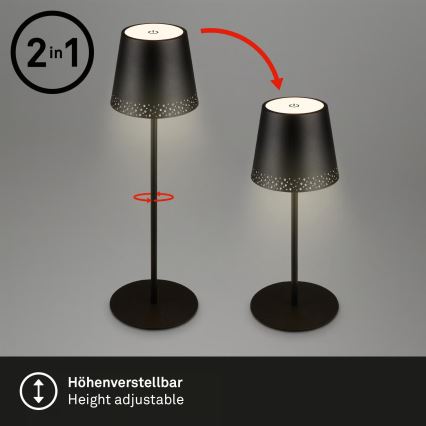 Brilo - dimbar uppladdningsbar beröringsstyrd utomhusbordslampa KIKI LED/2,6W/5V IP44 2600 mAh svart