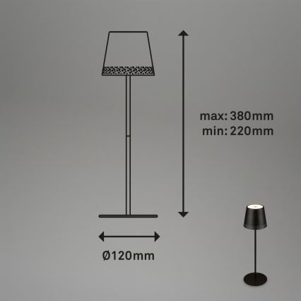 Brilo - dimbar uppladdningsbar beröringsstyrd utomhusbordslampa KIKI LED/2,6W/5V IP44 2600 mAh svart