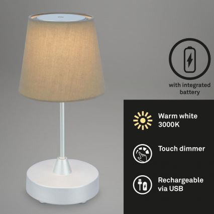 Brilo - LED Ljusreglerad uppladdningsbar utomhus bordslampa LED/3W/5V IP44 silver/beige