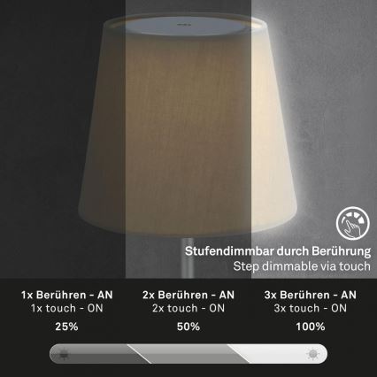 Brilo - LED Ljusreglerad uppladdningsbar utomhus bordslampa LED/3W/5V IP44 silver/beige