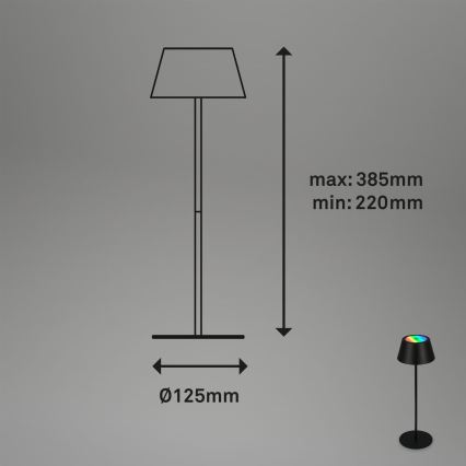 Brilo - LED RGB dimbar uppladdningsbar touchstyrd utomhusbordslampa KIKI LED/2,6W/5V IP44 2600 mAh svart