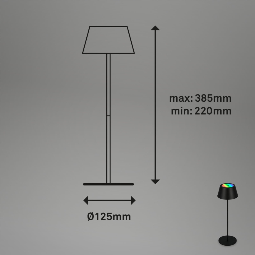 Brilo - LED RGB dimbar uppladdningsbar touchstyrd utomhusbordslampa KIKI LED/2,6W/5V IP44 2600 mAh svart