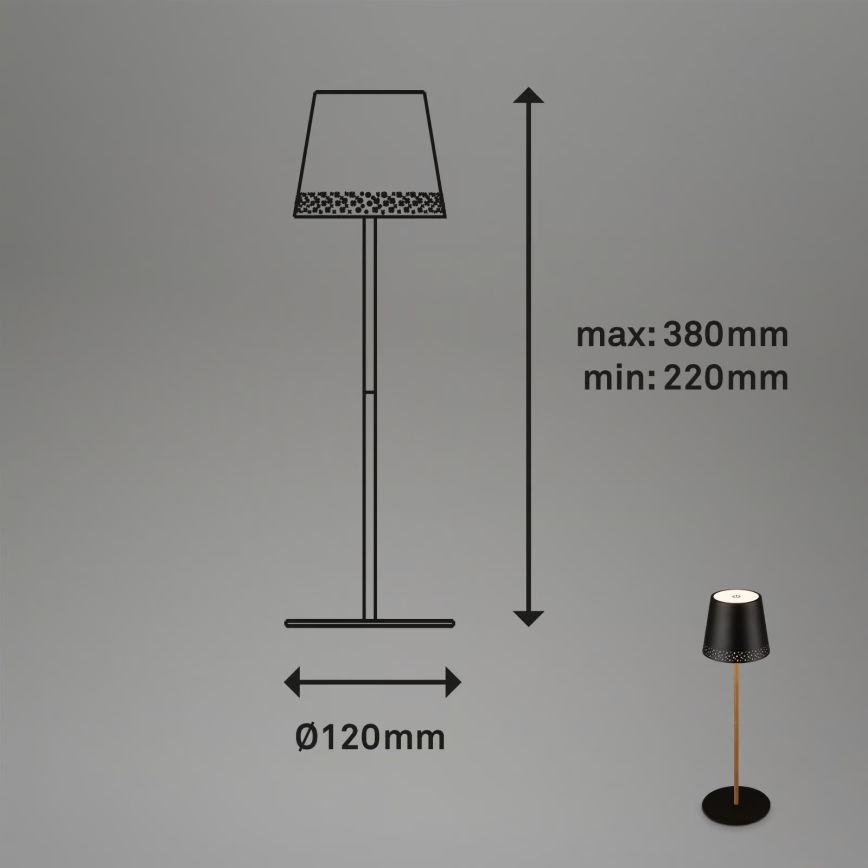 Brilo - dimbar uppladdningsbar beröringsstyrd utomhusbordslampa KIKI LED/2,6W/5V IP44 2600 mAh svart