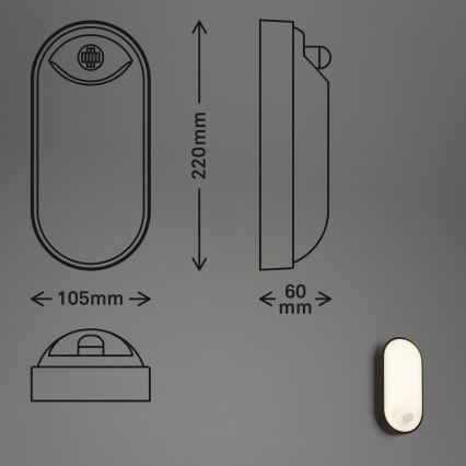 Brilo - LED utomhusvägglampa med rörelse- och skymningssensor RUCH LED/12W/230V IP65 svart
