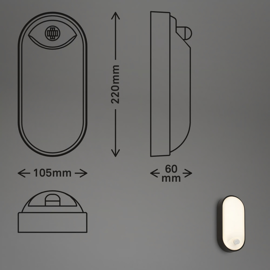 Brilo - LED utomhusvägglampa med rörelse- och skymningssensor RUCH LED/12W/230V IP65 svart