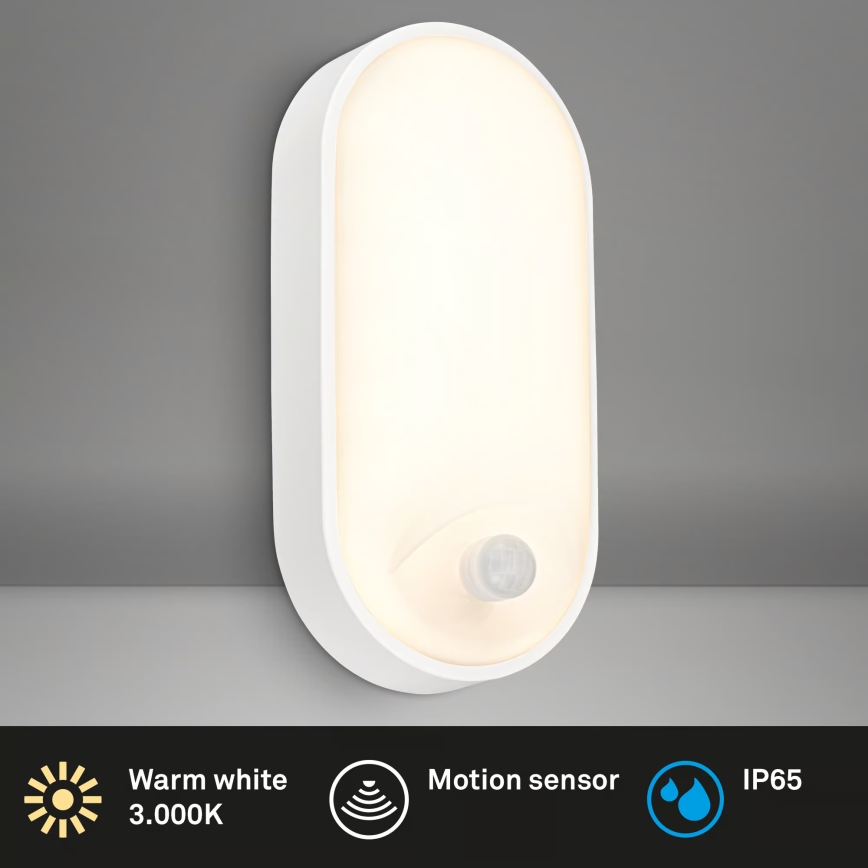 Brilo - LED utomhusvägglampa med rörelse- och skymningssensor RUCH LED/12W/230V IP65 vit