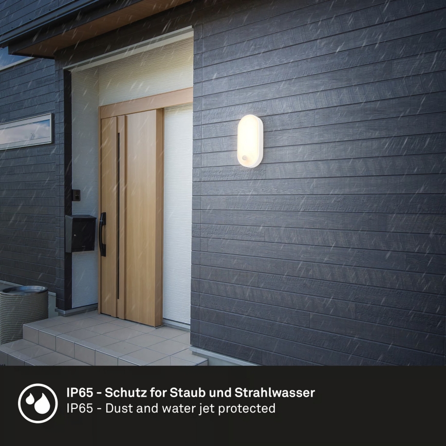 Brilo - LED utomhusvägglampa med rörelse- och skymningssensor RUCH LED/12W/230V IP65 vit