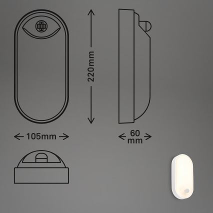 Brilo - LED utomhusvägglampa med rörelse- och skymningssensor RUCH LED/12W/230V IP65 vit