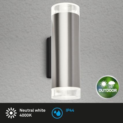 Brilo - LED vägglampa för utomhusbruk 2xGU10/4,7W/230V IP44 4000K matt krom