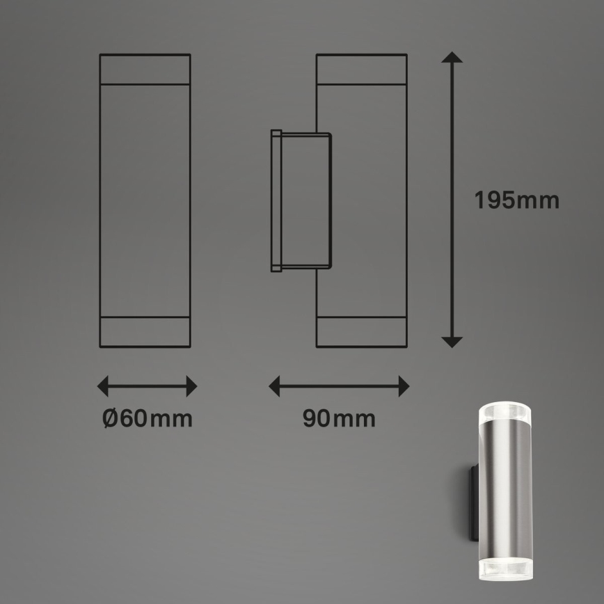 Brilo - LED vägglampa för utomhusbruk 2xGU10/4,7W/230V IP44 4000K matt krom