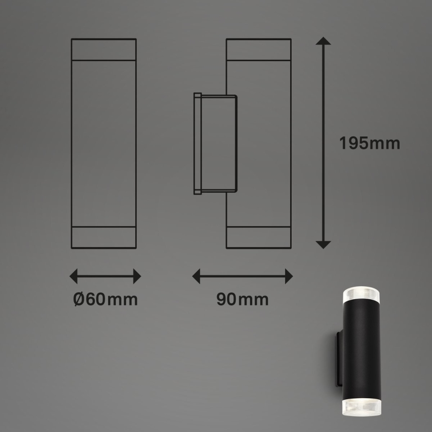 Brilo - LED vägglampa för utomhusbruk 2xGU10/4,7W/230V IP44 4000K svart