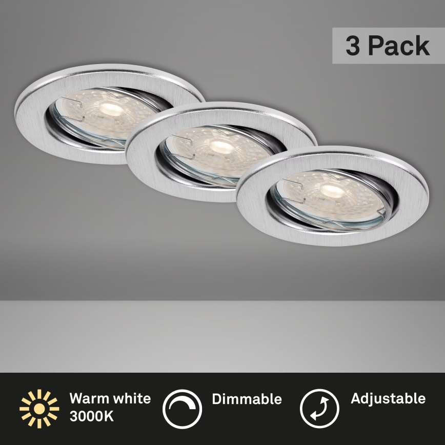 Brilo - Set om 3 dimbara infällda LED-spotlights för badrum DIMM LED/5,5W/230V IP23 mattkrom