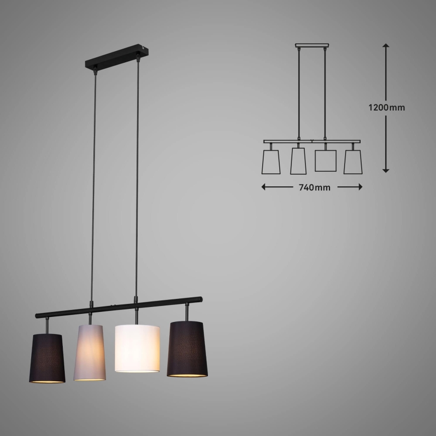 Brilo - Takpendel på vajer 4xE27/40W/230V svart/grå/vit