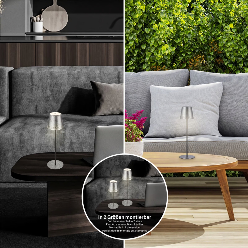 Brilo - Dimmbar uppladdningsbar LED-beröringsstyrd utomhusbordslampa KIKI LED/2,6W/5V IP44 2600 mAh silver