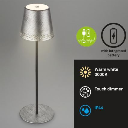 Brilo - Dimmbar uppladdningsbar LED-beröringsstyrd utomhusbordslampa KIKI LED/2,6W/5V IP44 2600 mAh silver