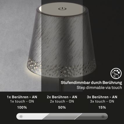 Brilo - Dimmbar uppladdningsbar LED-beröringsstyrd utomhusbordslampa KIKI LED/2,6W/5V IP44 2600 mAh silver