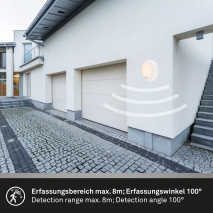 Brilo - Uppladdningsbar LED-utomhusvägglampa med sensor LED/4W/5V 4400 mAh IP44 vit
