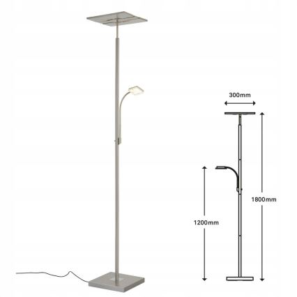 Briloner 1328-022 - Dimmbar LED-golvlampa LED/21W/230V + LED/3,5W mattkrom