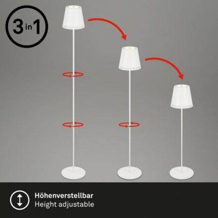 Briloner 1438016 - LED Ljusreglerad beröring golvlampa 3i1 LED/3,5W/5V IP44 3000K 38-130 cm vit