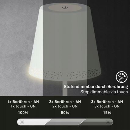 Briloner 1438016 - LED Ljusreglerad beröring golvlampa 3i1 LED/3,5W/5V IP44 3000K 38-130 cm vit