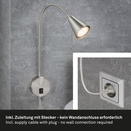 Briloner 2082-012 - LED flexibel vägglampa COMFORT LIGHT 1xGU10/5W/230V matt krom