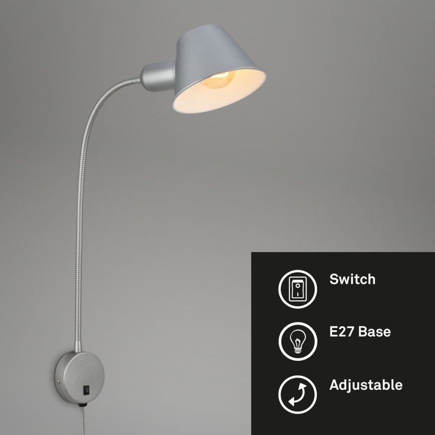 Briloner 2089-014 - Flexibel vägglampa BRELLO 1xE27/10W/230V mattkrom