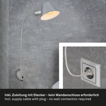 Briloner 2089-014 - Flexibel vägglampa BRELLO 1xE27/10W/230V mattkrom