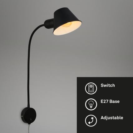 Briloner 2089-015 - Flexibel vägglampa BRELLO 1xE27/10W/230V svart
