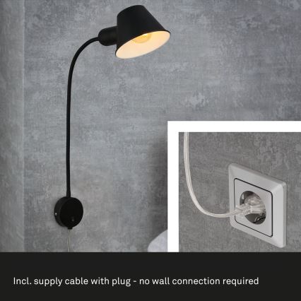 Briloner 2089-015 - Flexibel vägglampa BRELLO 1xE27/10W/230V svart