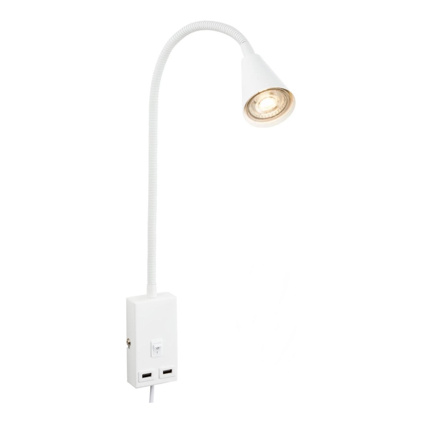 Briloner 2175-016 - Flexibel vägglampa med USB-port 1xGU10/10W/230V vit