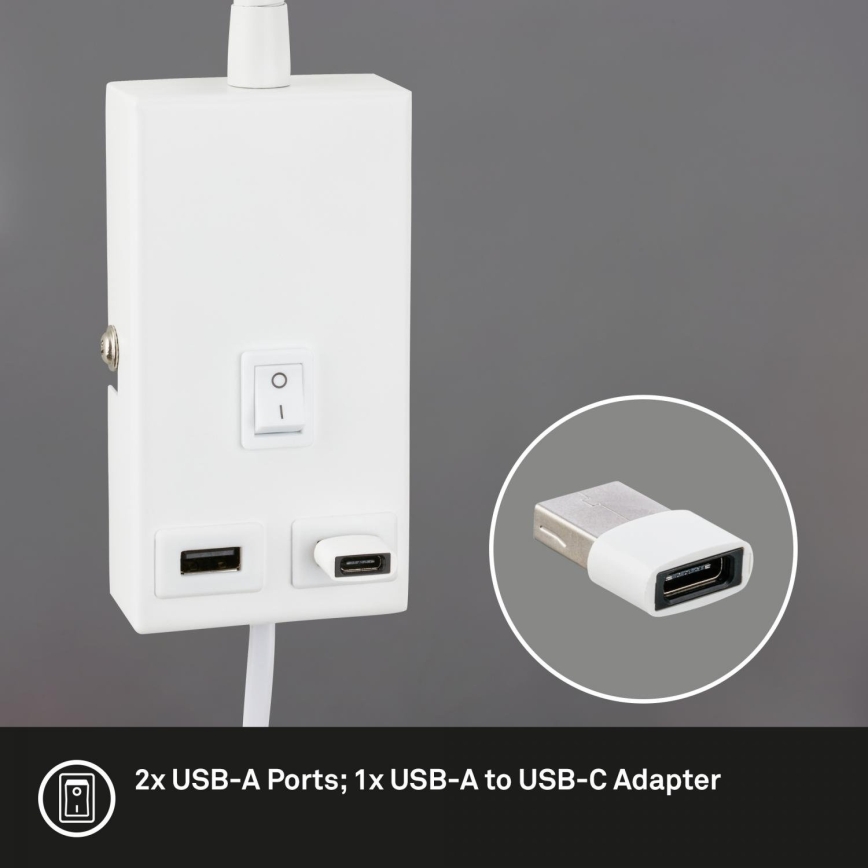 Briloner 2175-016 - Flexibel vägglampa med USB-port 1xGU10/10W/230V vit