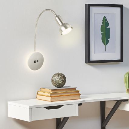 Briloner 2178012 - LED Flexibel vägglampa 1xE14/10W/230V + LED/3W matt krom