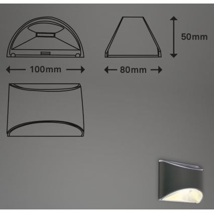 Briloner 3133015 - LED solcellsvägglampa LED/2W/3,7V IP44 3000K 300 mAh